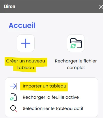 Options de création d'une analyse Sheets