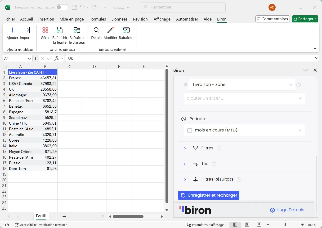 Configuration d'un tableau existant
