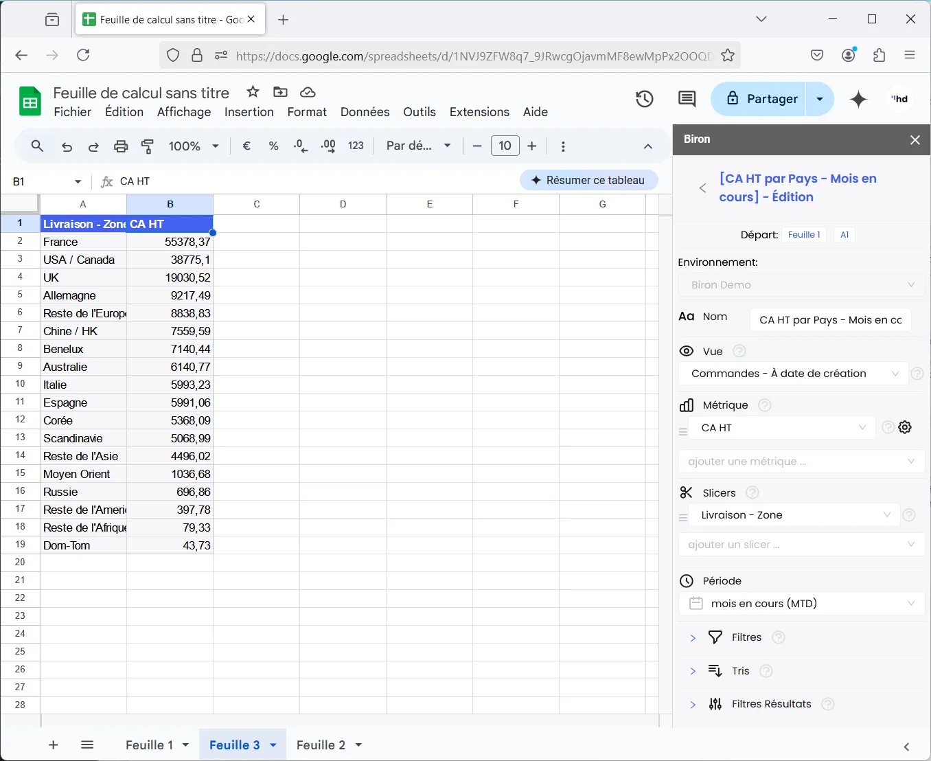 Configuration d'une analyse existante dans Sheets