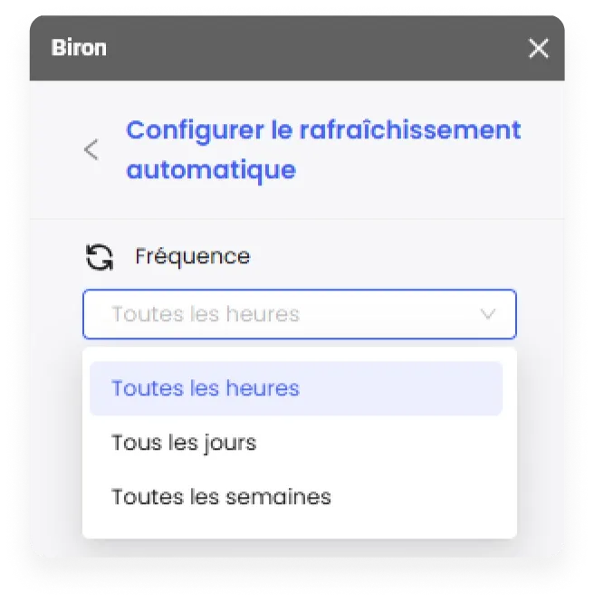 Formulaire de configuration du rafraîchissement automatique