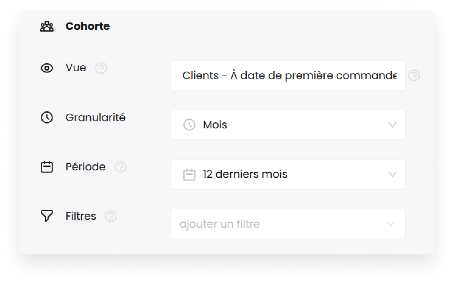 Configuration de la cohorte à suivre