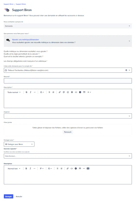 Formulaire de création d'un ticket Jira