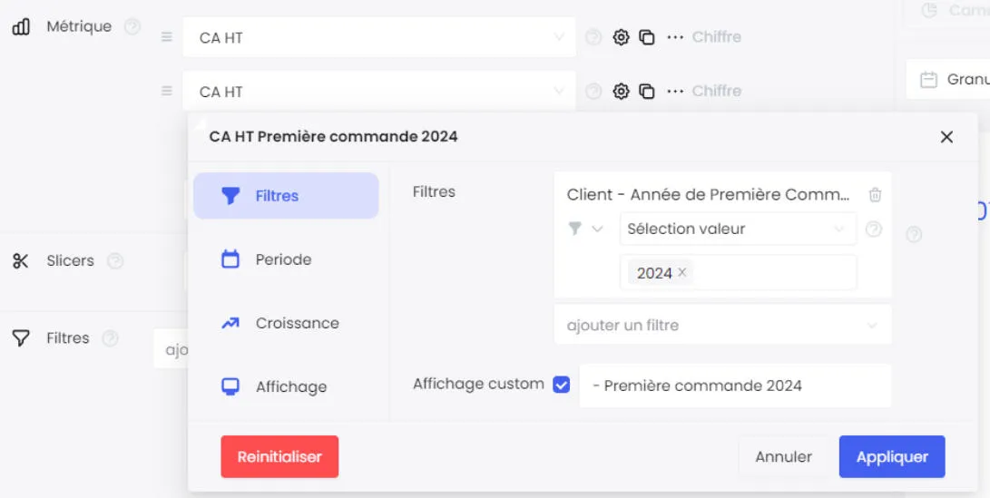 Configuration d'un filtre de métrique