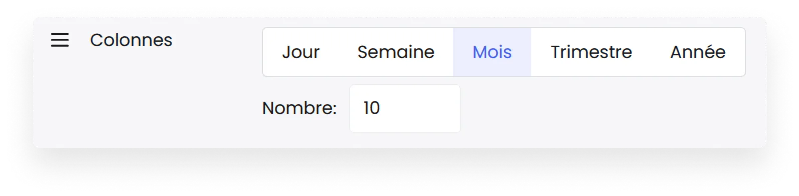 Sélecteur de granularité et nombre de colonnes