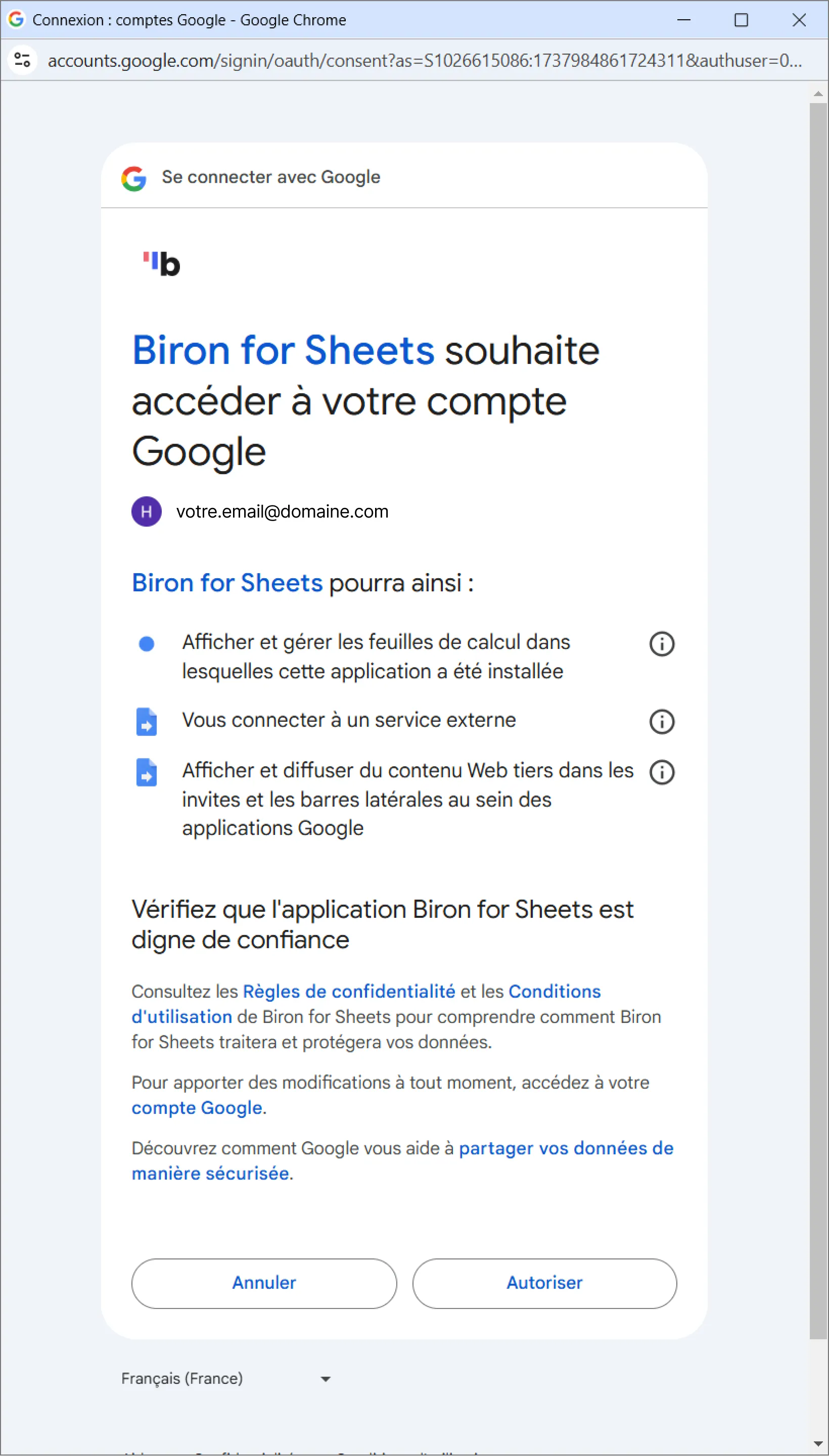 Autorisation des droits d'accès