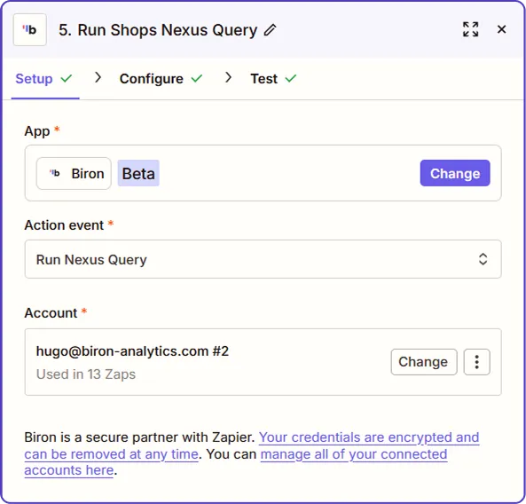 Zapier Biron Setup