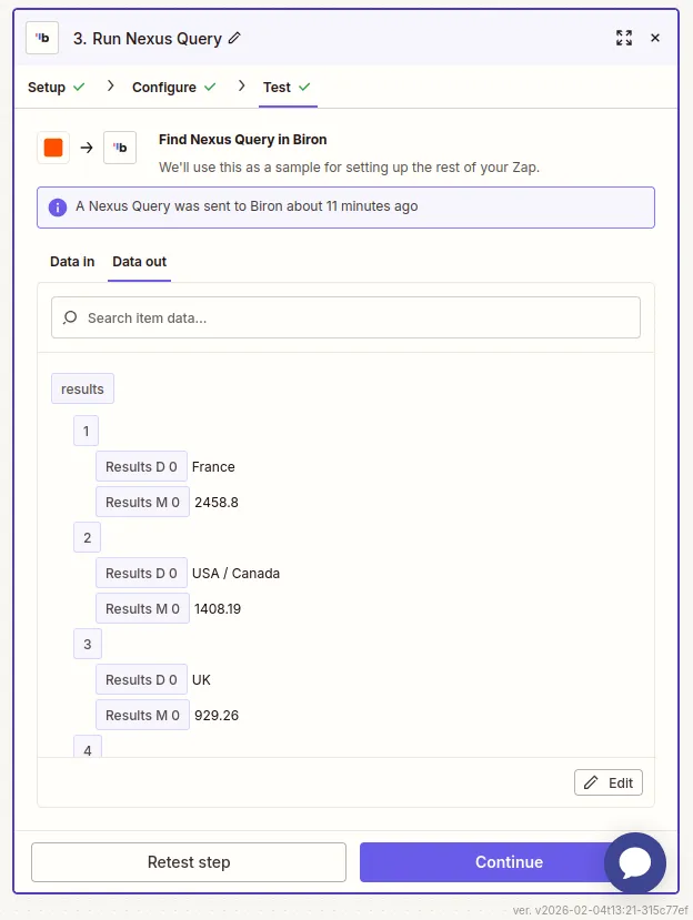 Zapier NexusQL Result